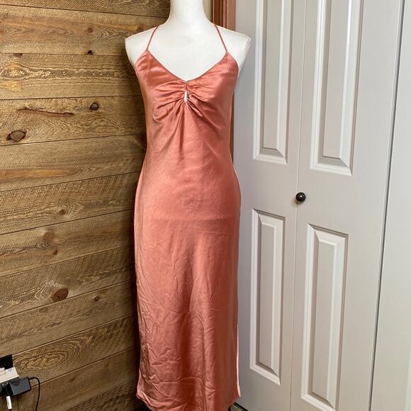 Revolve Camila Coelho Arnoldo Midi Dress Rose Halter Neck Sleeveless Size S NWT - Picture 3 of 10